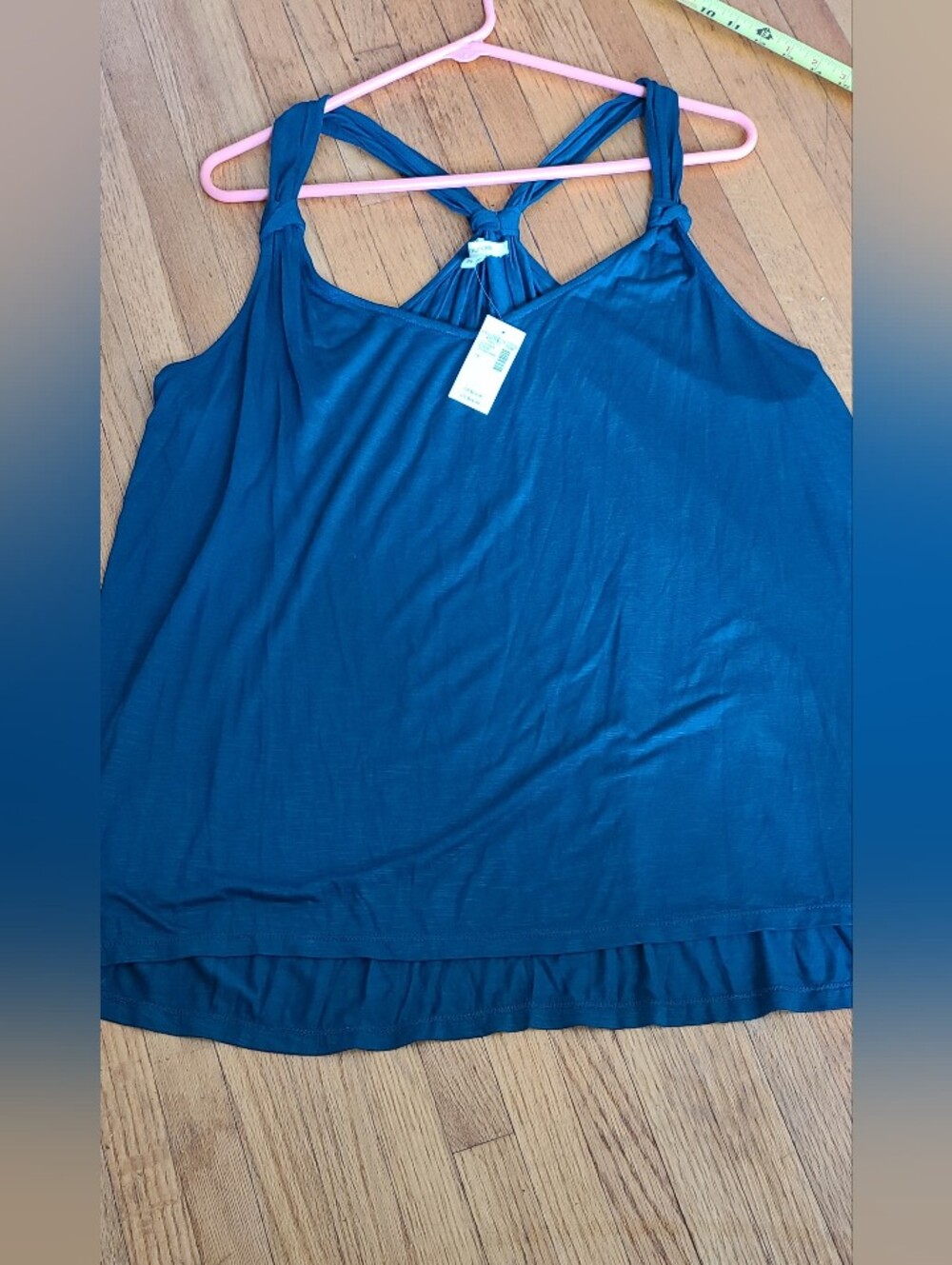 Maurices Racerback Tank Top Teal Boho Strappy Knotted (Women's 1X) NWT
